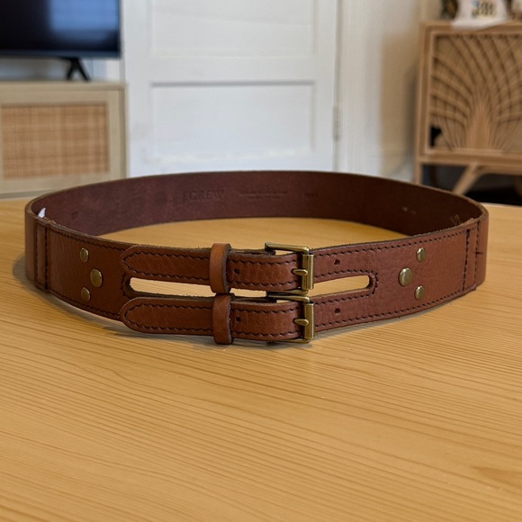 J. Crew Accessories - J.Crew Wide Brown Leather Double Buckle Waist Belt Boho Style Large S Small